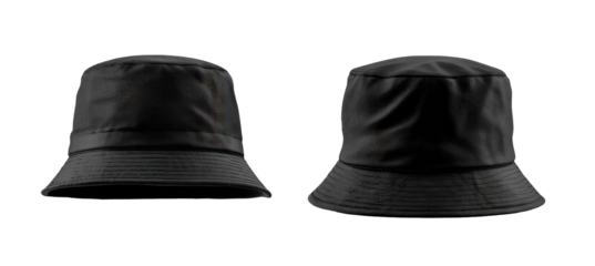 Two black bucket hats