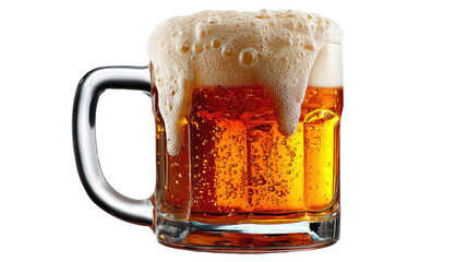 Golden Brew Overflow: A glistening glass mug overflowing with a frothy, golden brew, the condensation and bubbles hinting at a crisp, refreshing experience.