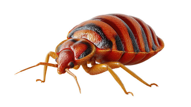 Detailed Bed Bug Close-up: a single, detailed image of a bed bug, showcasing its distinct body structure and features. Emphasizing the intricacies of its form. 