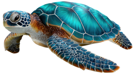 Azure Sentinel: An image showcases a magnificent sea turtle, its shell a mesmerizing mosaic of turquoise hues. It glides gracefully in aquatic depths.