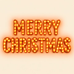 Merry Christmas Marquee Light Bulb Text on a Warm Background - 3D Rendering