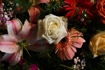 Close-up of flower arrangement art.