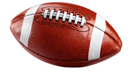 Football's Crimson Embrace: A perfectly crafted football, poised and ready, embodying the essence of gridiron battles and the spirit of American sport.
