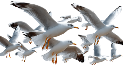 Seagull Flight: A flock of seagulls soars through the air, their wings outstretched, capturing the essence of freedom and the allure of the coast.