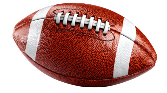 Football's Crimson Embrace: A perfectly crafted football, poised and ready, embodying the essence of gridiron battles and the spirit of American sport.