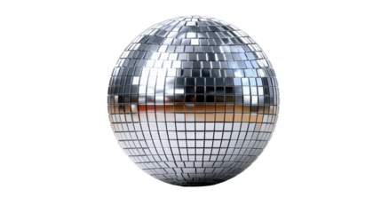 Disco Ball's Shimmer: A shiny disco ball, its surface a mosaic of mirrored squares, reflects light in a dazzling display, capturing the essence of parties and dance floors.