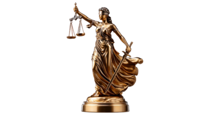 Lady Justice Statue: A finely crafted statue of Lady Justice, the allegorical personification of moral justice, poised with scales and sword. Depicting the essence of fairness and law.