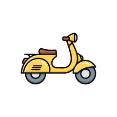 Obraz premium A bright yellow retrostyle scooter illustration with a brown seat and bold black outlines.