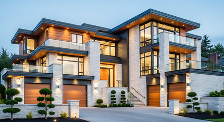 Modern Luxury Home with Wood and Stone Facade