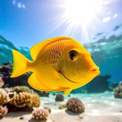 Radiant Yellow Tang - A Vibrant Underwater Portrait in Clear Waters.