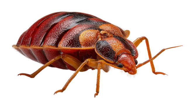 Bedbug Close-up: a high-definition macro shot of a bedbug, showcasing its intricate anatomy and vibrant coloration, with the focus on the distinct segmentation.