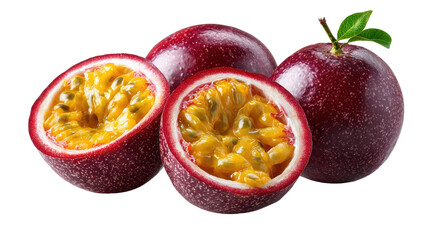 Passion Fruit Delights: An array of ripe passion fruits, with one elegantly sliced open to reveal its tantalizing pulp, showcasing nature's vibrant flavors.