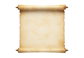 Old parchment scroll PNG isolated, antique paper roll with aged texture for historical documents and treasure maps