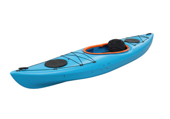 Blue kayak isolated on a clean backdrop, recreational watercraft for outdoor adventures and fitness activities