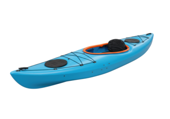 Blue kayak isolated on a clean backdrop, recreational watercraft for outdoor adventures and fitness activities