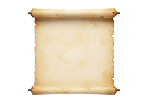 Old parchment scroll PNG isolated, antique paper roll with aged texture for historical documents and treasure maps