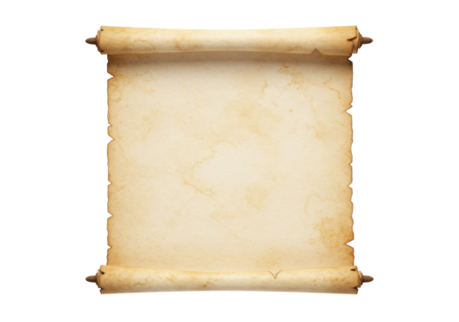 Old parchment scroll PNG isolated, antique paper roll with aged texture for historical documents and treasure maps