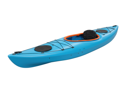 Blue kayak isolated on a clean backdrop, recreational watercraft for outdoor adventures and fitness activities