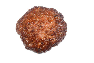 Cooked hamburger patty made of ground beef, a ground meat disc, typically seasoned, formed from ground beef meat, grilled in shallow oil, cooked meat burger