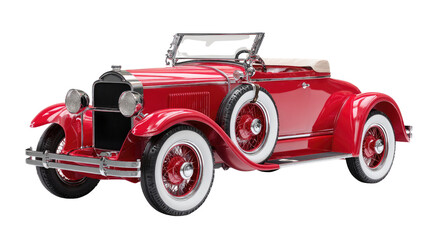 Crimson Classic: Capturing the timeless elegance of a vintage convertible car, showcasing its sleek design, vibrant red hue, and iconic whitewall tires. 