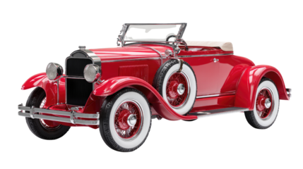 Crimson Classic: Capturing the timeless elegance of a vintage convertible car, showcasing its sleek design, vibrant red hue, and iconic whitewall tires. 