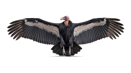 Fototapeta premium California condor, Gymnogyps californianus spreading its wings proudly, isolated on white background, high detail wildlife photography