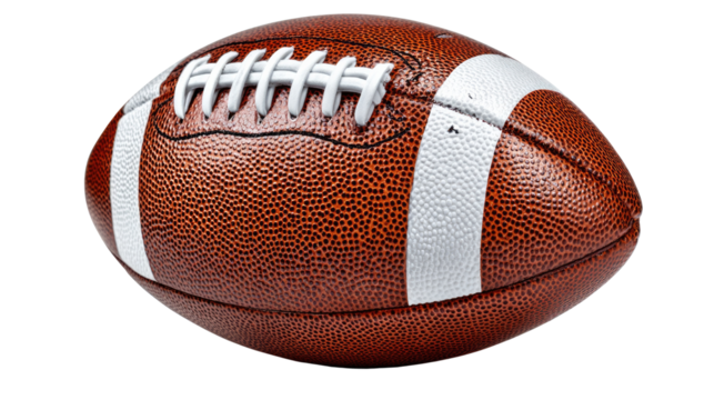 Classic American Football: A close-up shot of a classic brown American football, showcasing the iconic design with white stripes and laces.