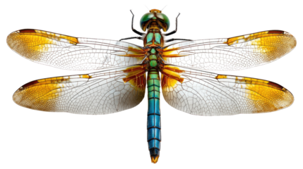 Dragonfly's Artistic Embrace: An artistic close-up reveals a dragonfly's delicate beauty, with intricate wing patterns and vibrant colors, offering a captivating glimpse into nature's artistry.
