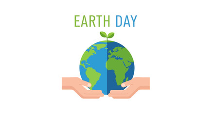 Earth Day image hands hold a globe with a sprouting plant on top set against a white background