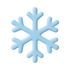 3D snowflake icon, blue winter ice crystal, isolated on transparent background