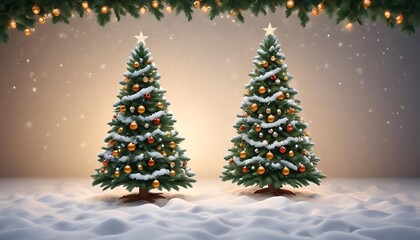 Obraz premium Two Christmas trees with lights and ornaments
