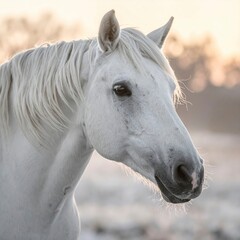 Portrait of a Majestic White Horse in Serene Outdoor Setting.