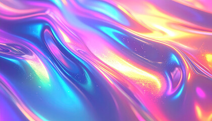 Colorful futuristic holographic gradient with shiny iridescent surface, modern abstract background for digital and creative use. No people, no text, no watermark.