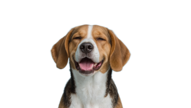 Happy Beagle Dog Portrait with Open Mouth and Relaxed Expression, Isolated on White Background