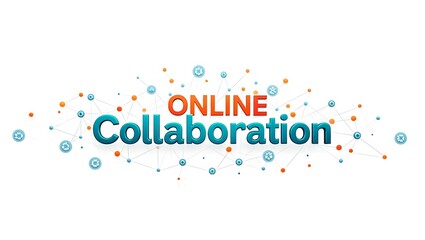 Dynamic online collaboration concept with connected network of dots and icons