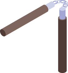 Rotating nunchaku weapon with chain on white background, isometric view