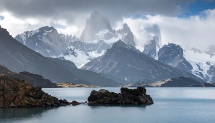 Obraz premium Majestic Mountains and Serene Lake in Patagonia, Argentina.