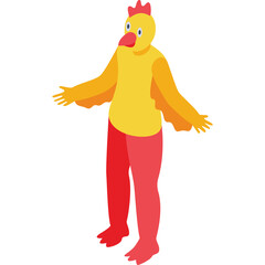 Yellow And Red Bird Costume Character With Open Arms In Isometric View On White Background