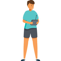 Young Man Holding Remote Control Device Outdoors with Translucent Background