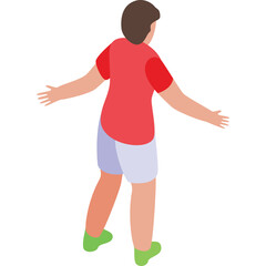 Young Person Wearing Red T Shirt And Blue Shorts With Open Arms Standing On Green Shoes In A Minimalist Style With Transparent Background