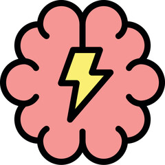 Lightning bolt striking through pink human brain, symbolizing brainstorming, innovative idea, and creativity