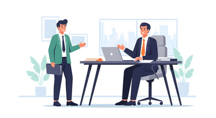 Business meeting between two professionals in an office setting