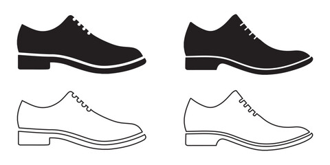 Shoe Icon Set. Black Silhouettes and Line Art Styles for Fashion Design, Footwear UI & Apparel Branding.
