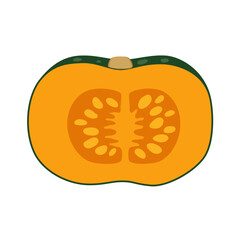 半分にカットしたかぼちゃのシンプルなイラスト