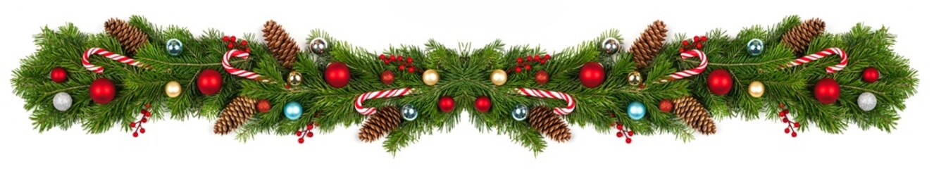 Christmas border in a row on white