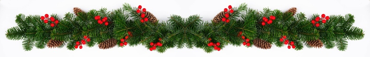 Christmas border in a row on white