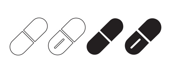 Capsule Pill Icon Set. Medical and Pharmaceutical Vector Symbols.