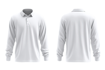 White long-sleeve polo shirt, front and back views