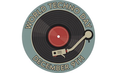 World techno day december 9th vinyl record and turntable illustration