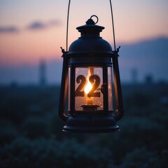 "Glowing Lantern with Number 22 at Sunset &ndash; Symbol of Light, Hope, and New Beginnings"